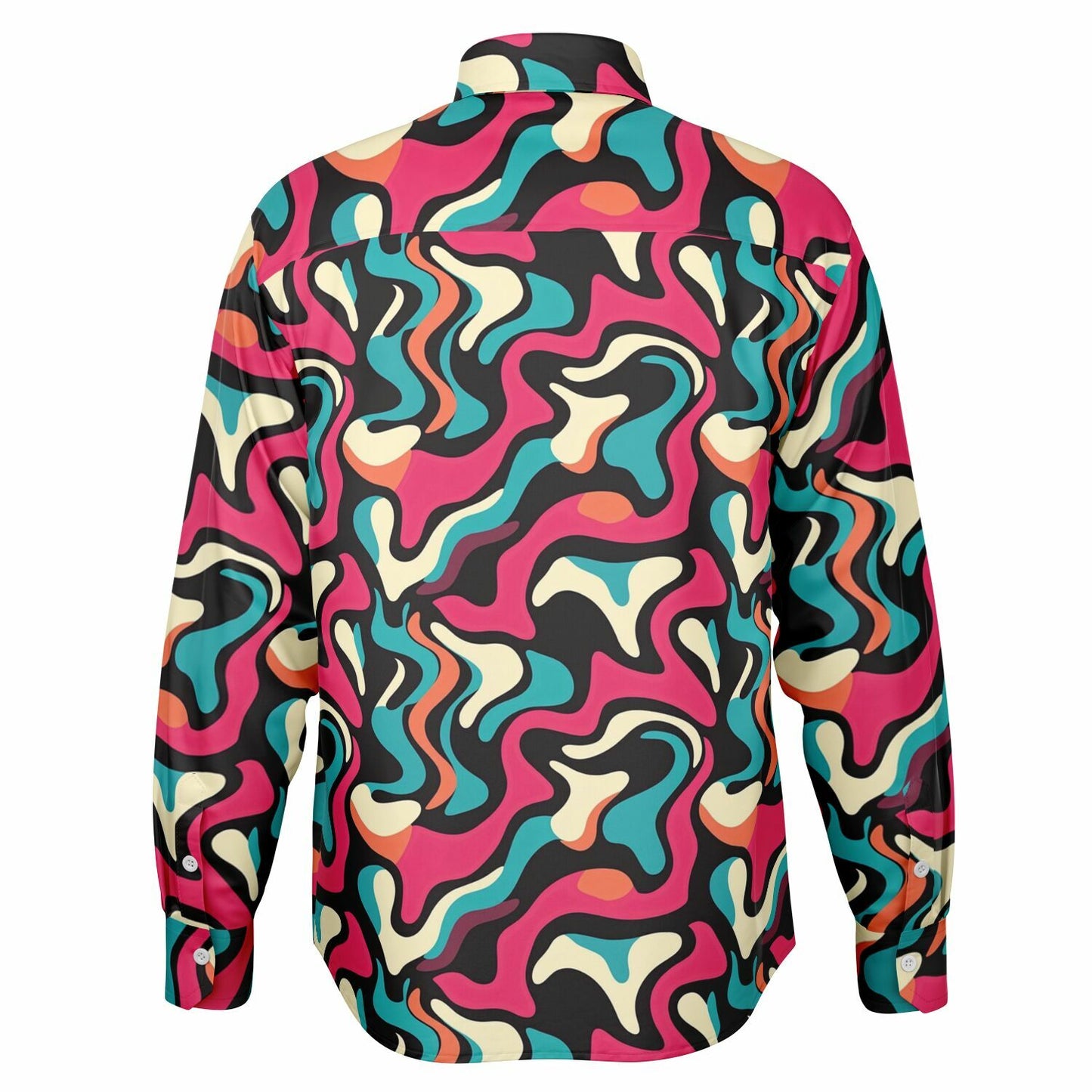 Red Blue Pattern Long Sleeve Button Down Shirt - AOP