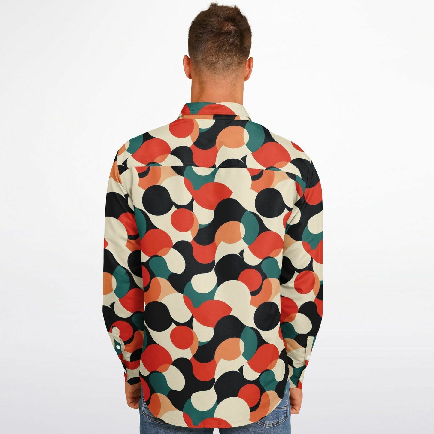 Abstract Colored Pattern Long Sleeve Button Down Shirt - AOP
