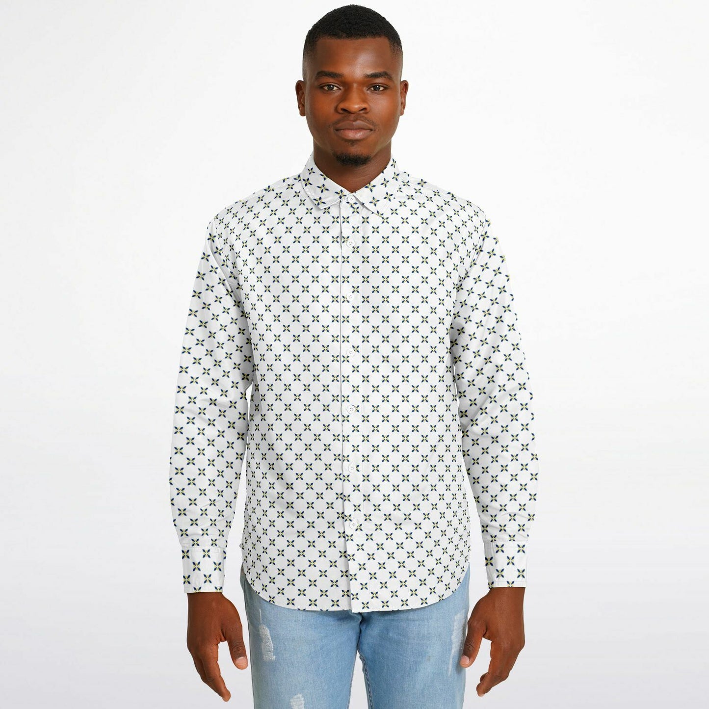 Geometric Pattern Long Sleeve Button Down Shirt - AOP