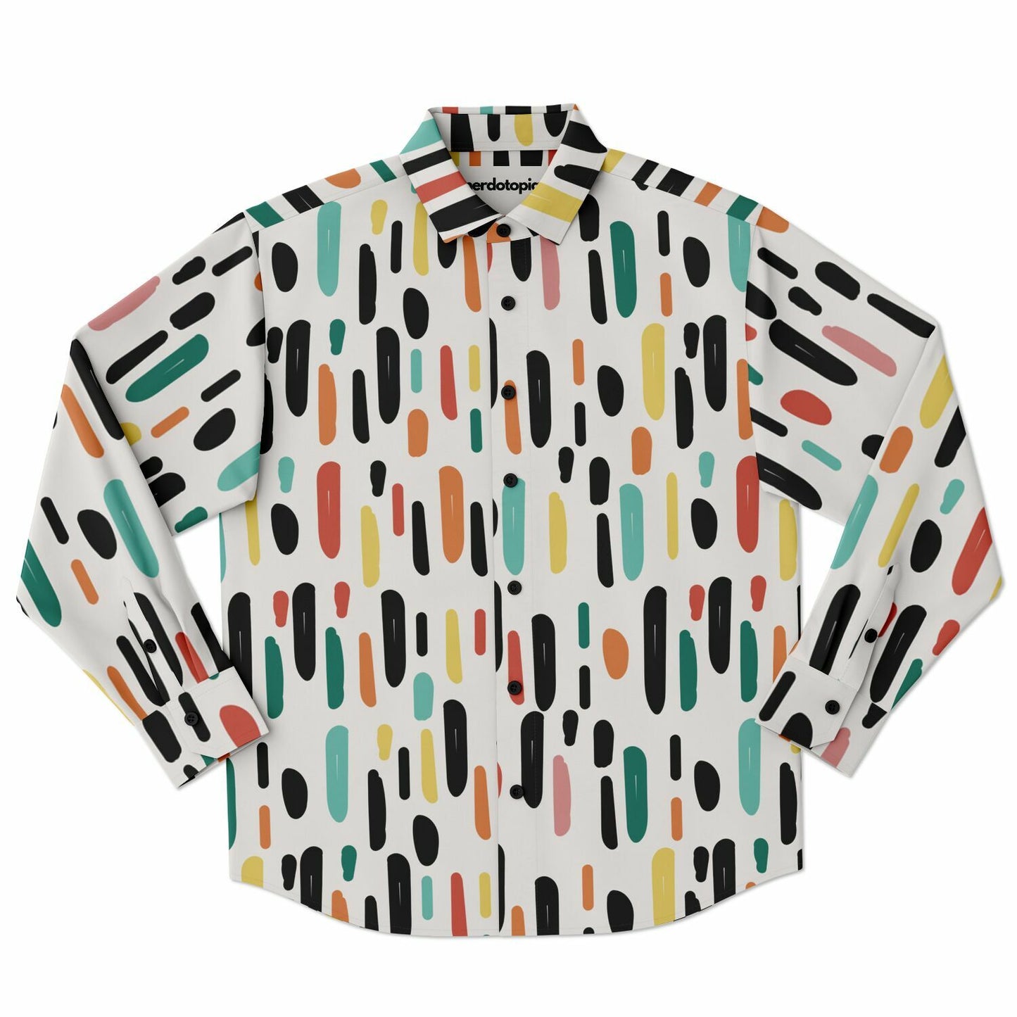 Colored Brush Strokes Long Sleeve Button Down Shirt - AOP