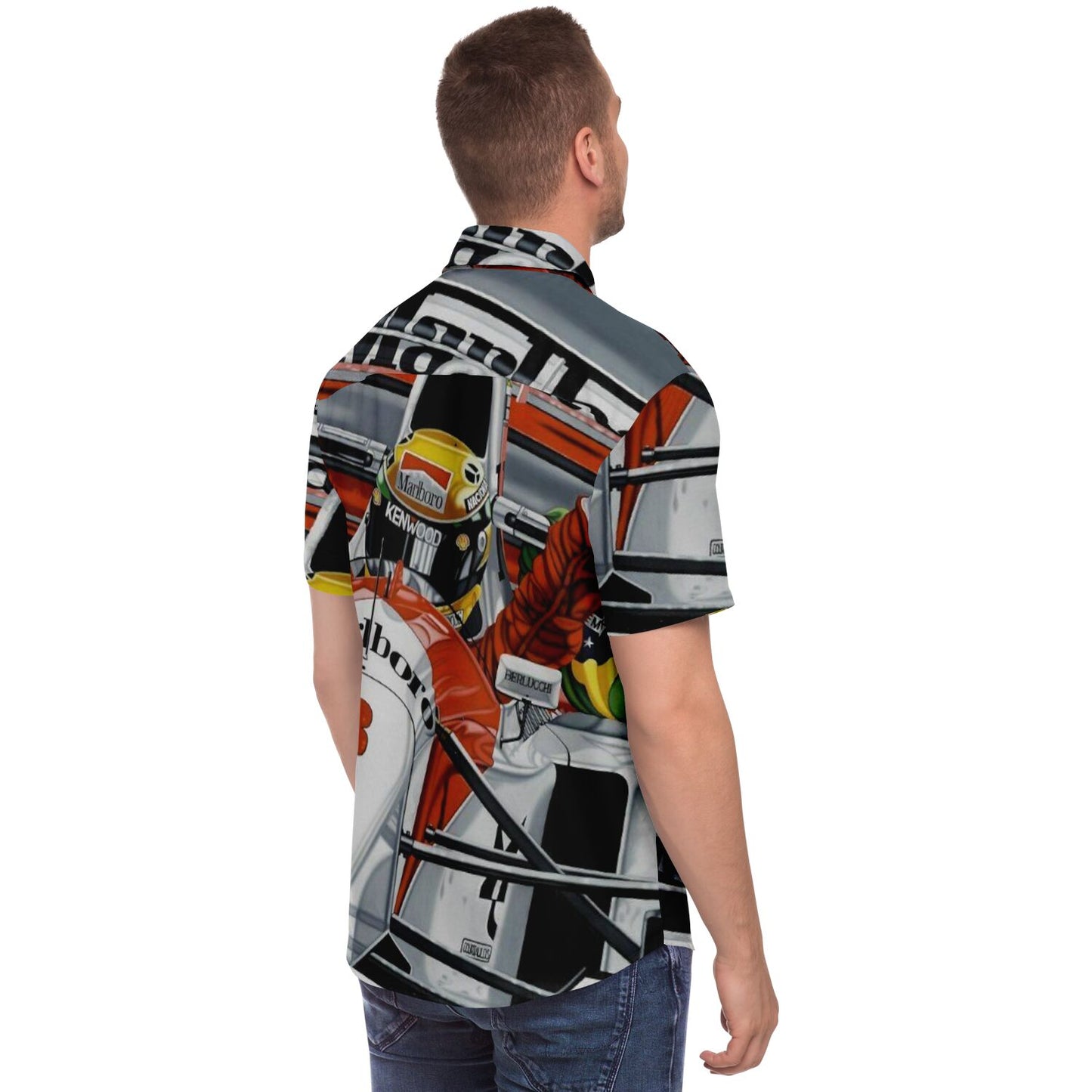 F1 Win Poster Short Sleeve Button Down Shirt - AOP