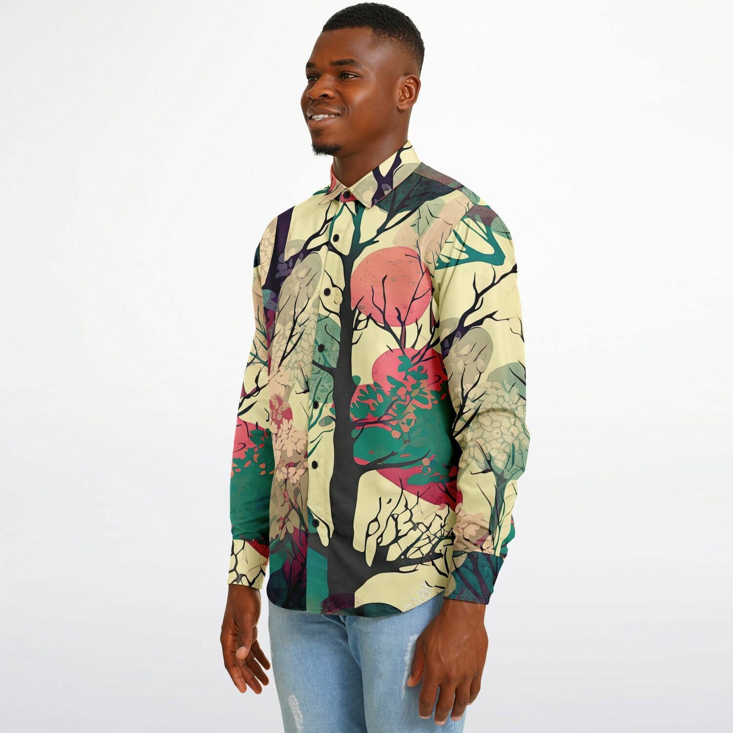 Forest Trees in Autumn Long Sleeve Button Down Shirt - AOP
