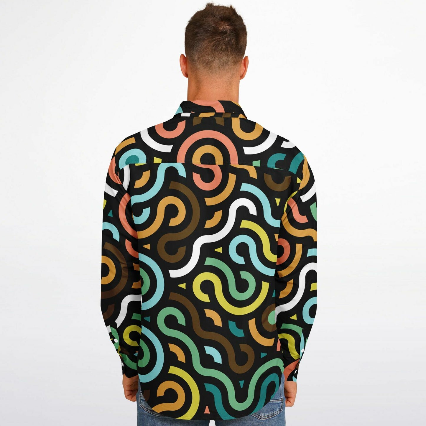 Colored Doodle Art Long Sleeve Button Down Shirt - AOP