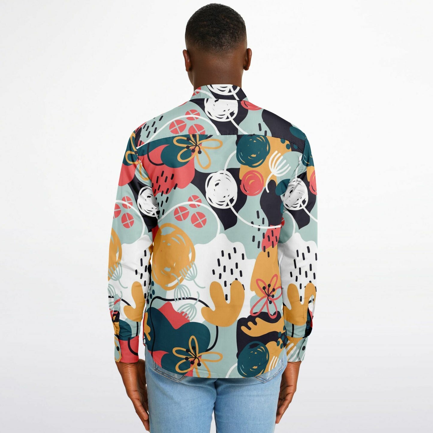 Abstract Pattern Long Sleeve Button Down Shirt - AOP