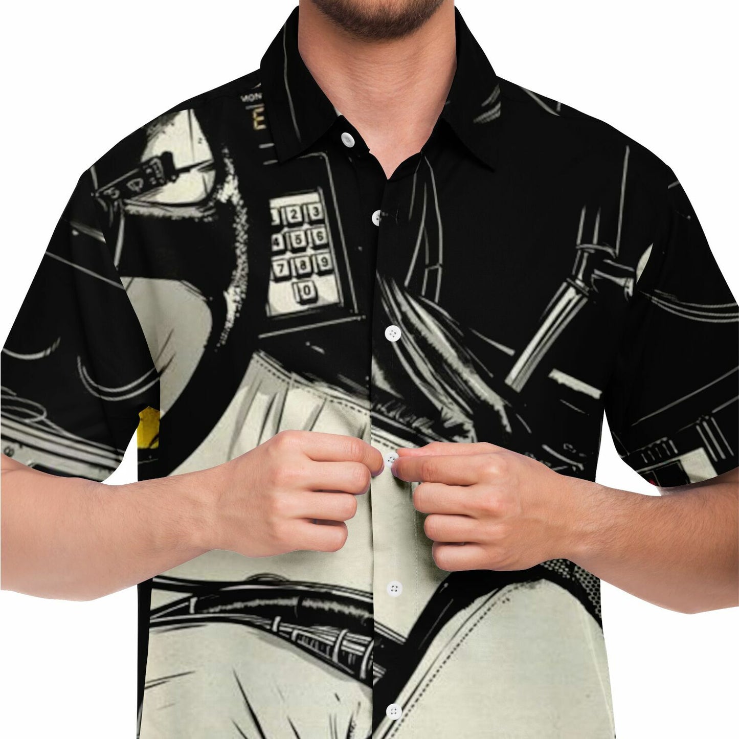 Delorean Time Machine Illustration Short Sleeve Button Down Shirt - AOP