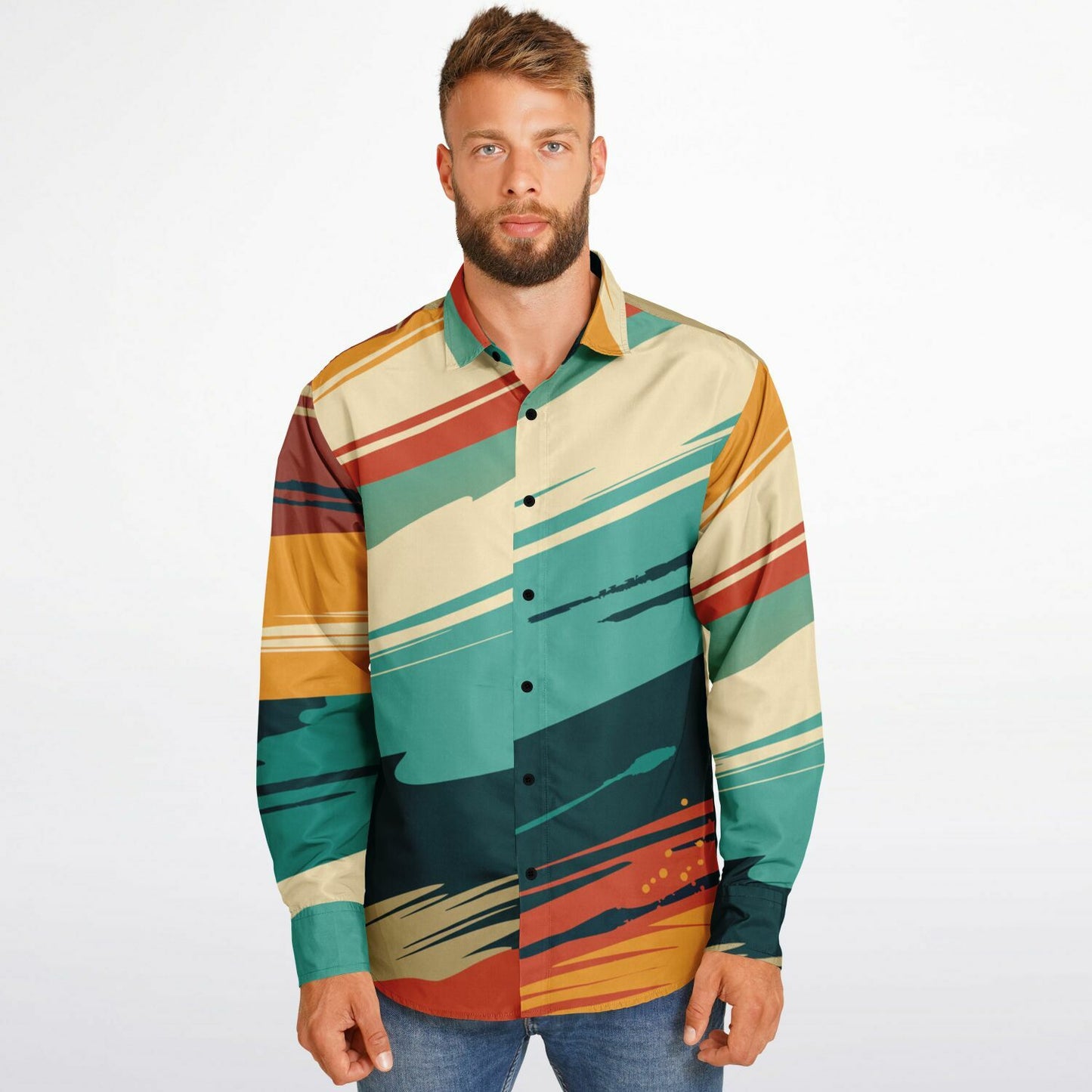 Abstract Paint stroke Long Sleeve Button Down Shirt - AOP