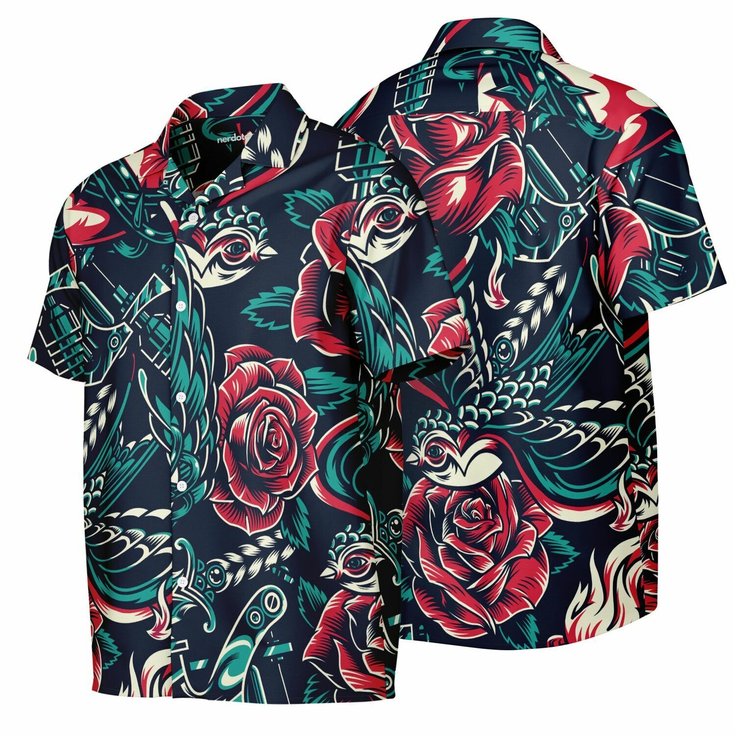 Floral Pattern Spread Collar Short Sleeve Shirt