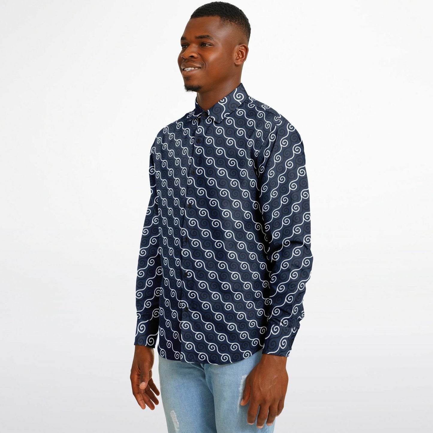 Linen Texture Print Long Sleeve Button Down Shirt - AOP