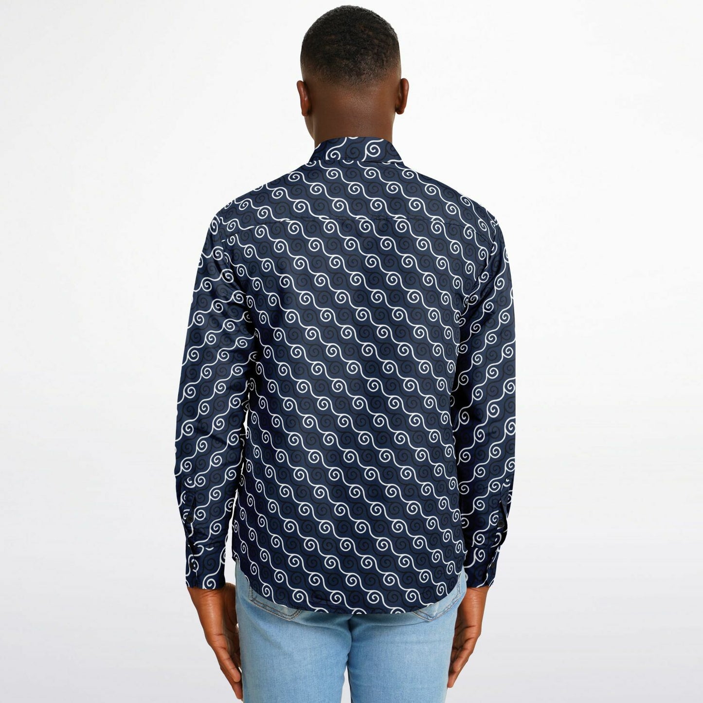 Linen Texture Print Long Sleeve Button Down Shirt - AOP