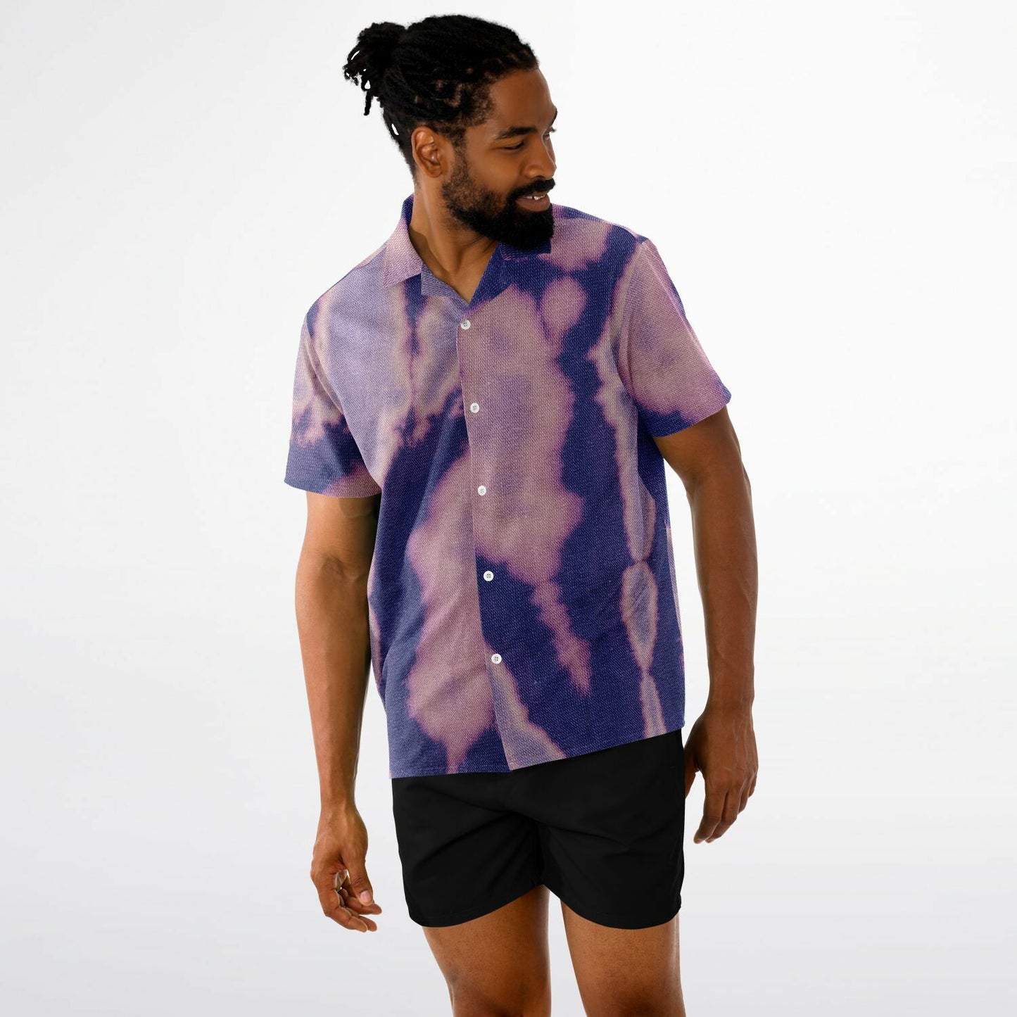 Tie-Dye Pattern Inspired Spread Collar Short Sleeve Shirt