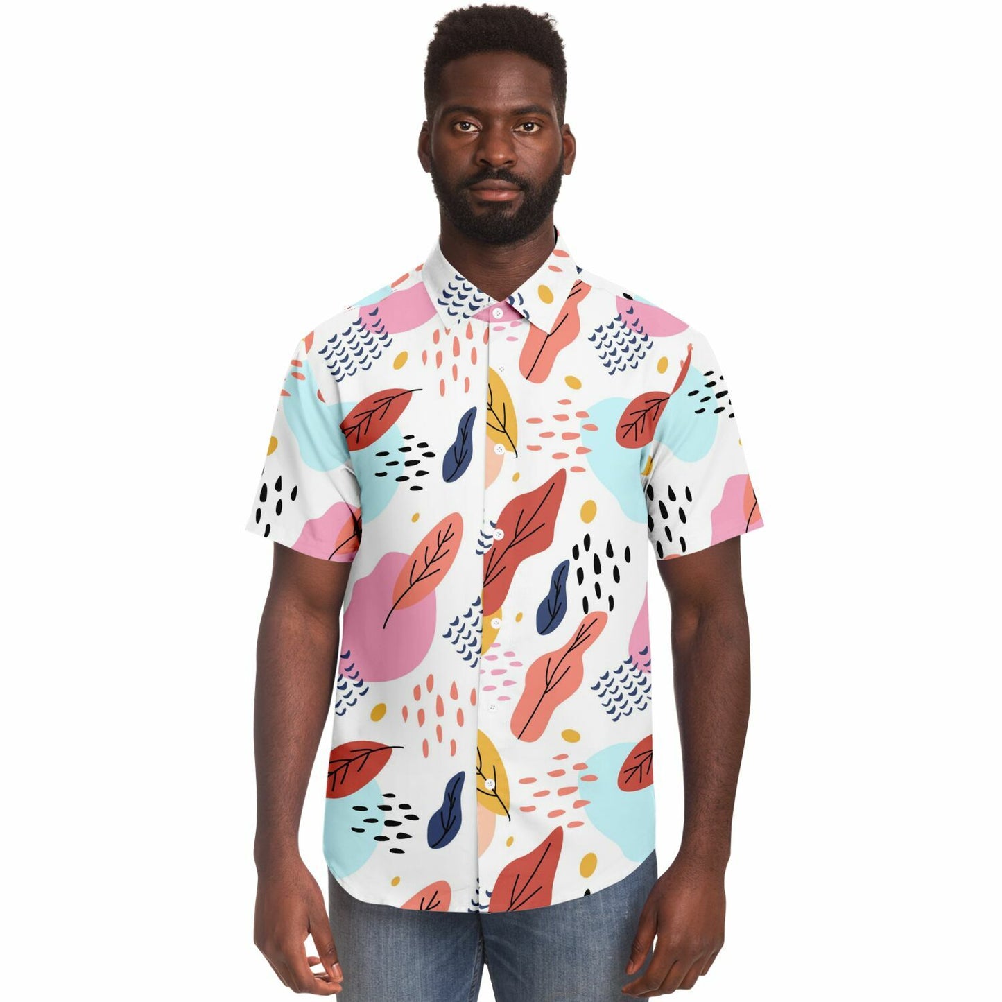 Leaves Painting Short Sleeve Button Down Shirt - AOP