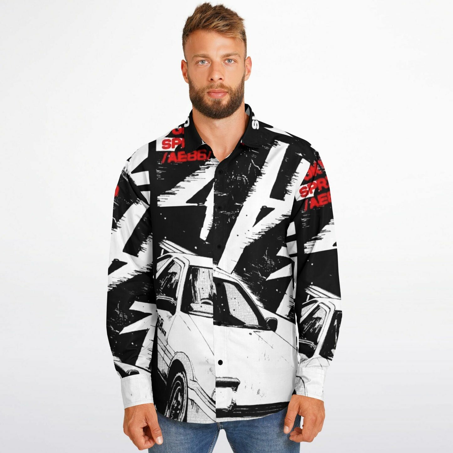 Initial D Trueno Art Long Sleeve Button Down Shirt - AOP