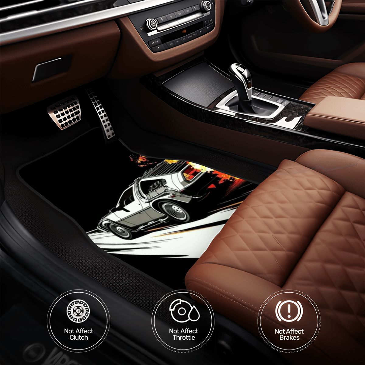 Time Machine Delorean Illustration Automotive Floor Mats