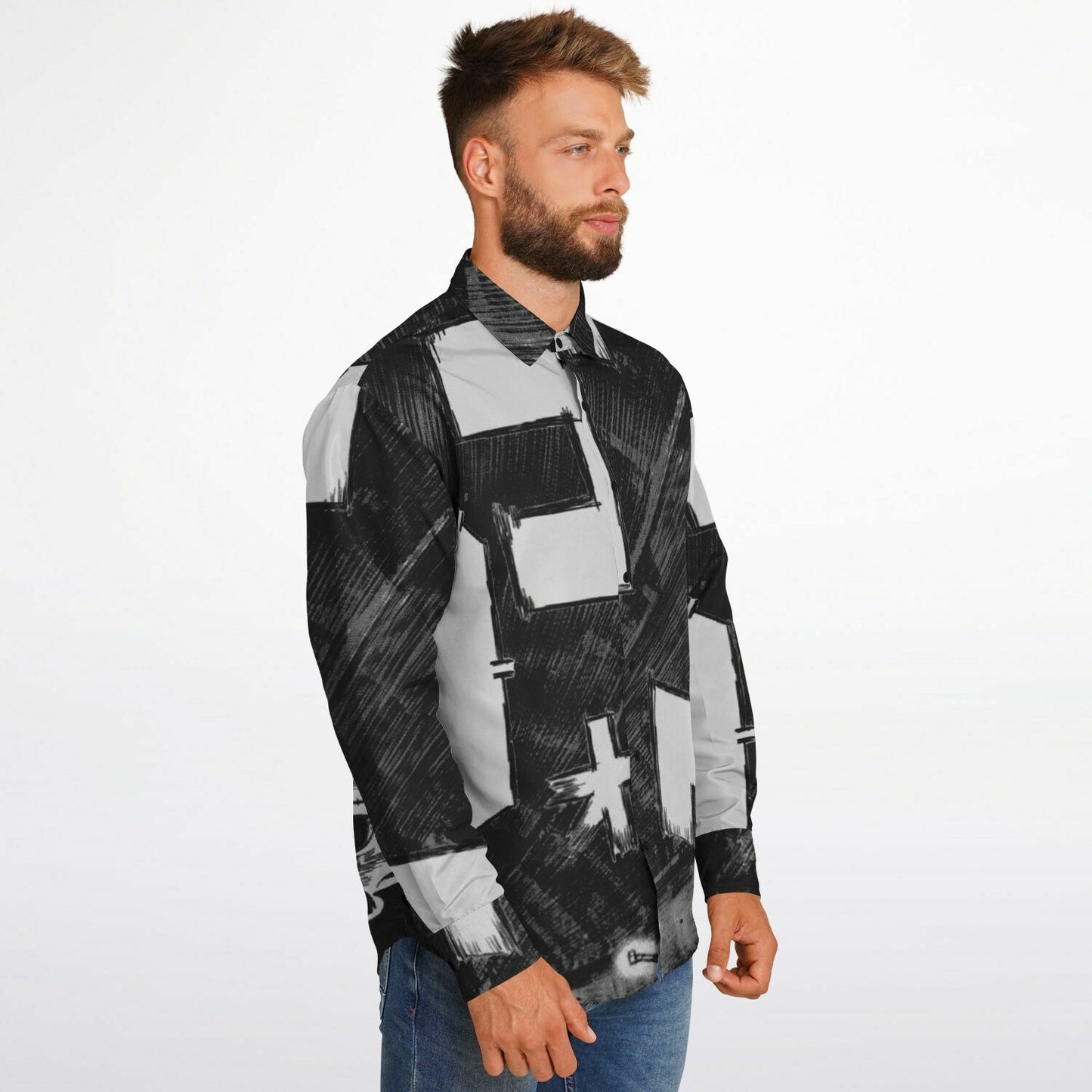 Bimmer Supra Illustration Long Sleeve Button Down Shirt - AOP