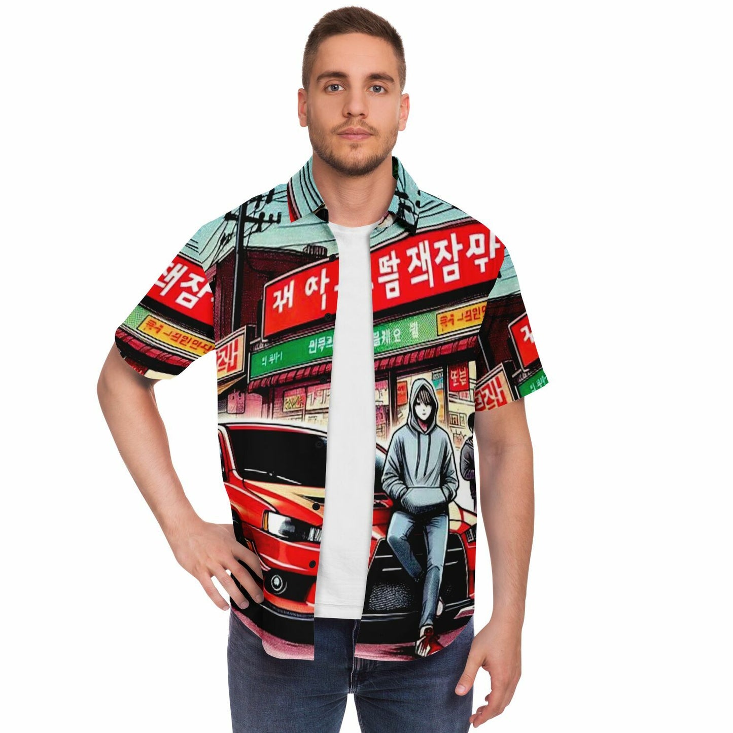 Japanese Street Painting Artwork Short Sleeve Button Down Shirt - AOP