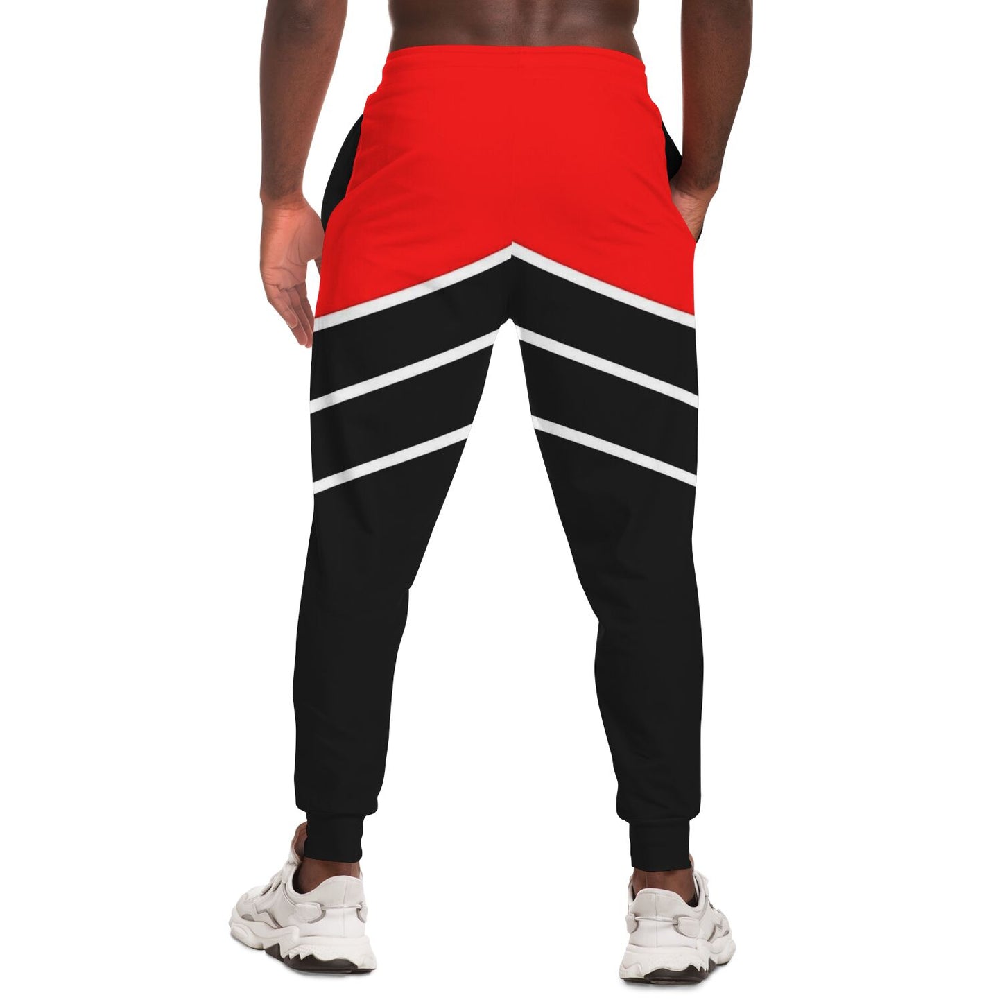 Striped pattern sweatpants product mockup on male model from back