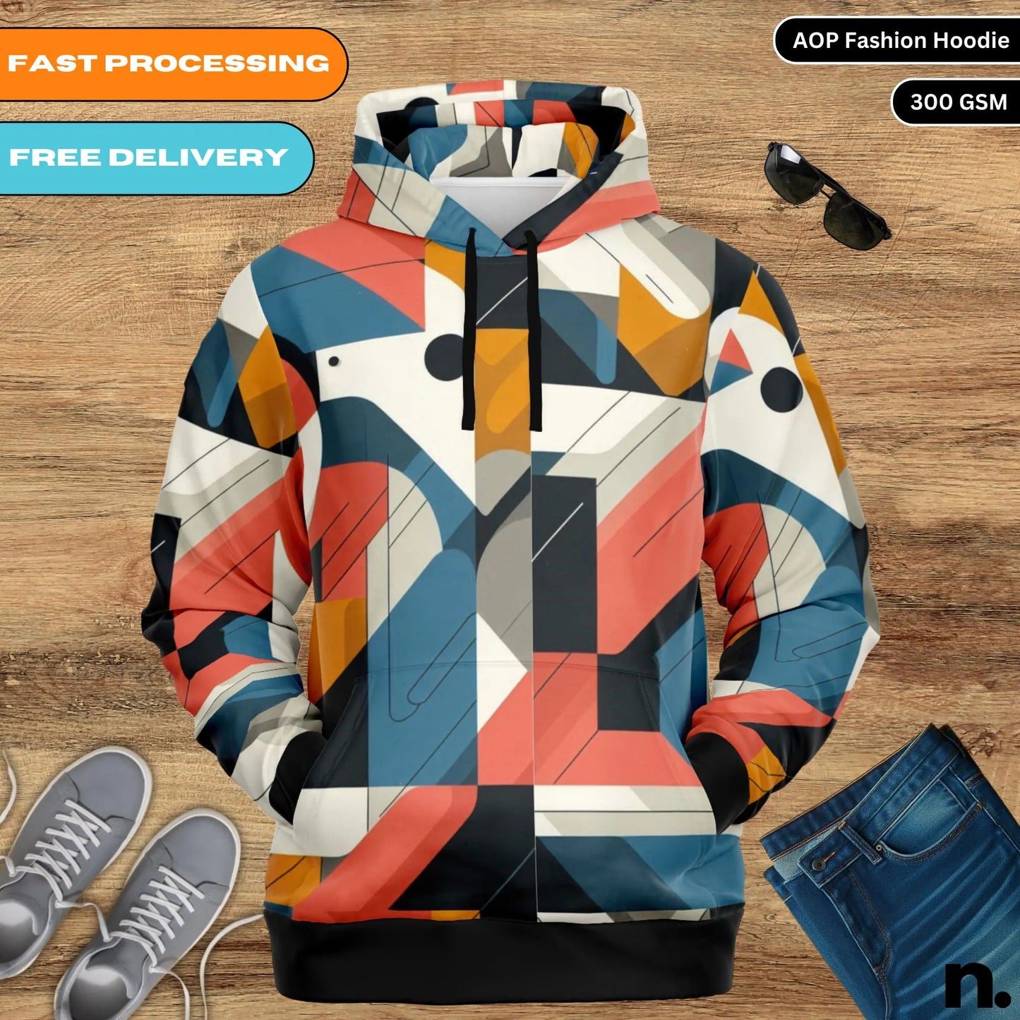Abstract Neon Maze Pattern Fashion Hoodie - AOP