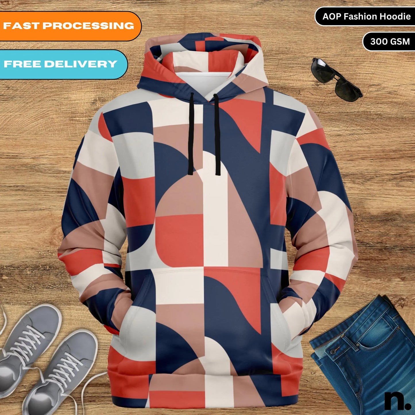 Abstract Pattern Fashion Hoodie - AOP