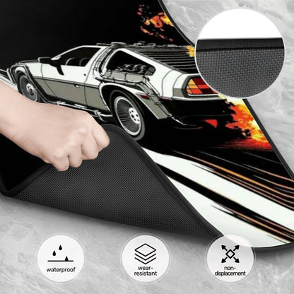 Time Machine Delorean Illustration Automotive Floor Mats