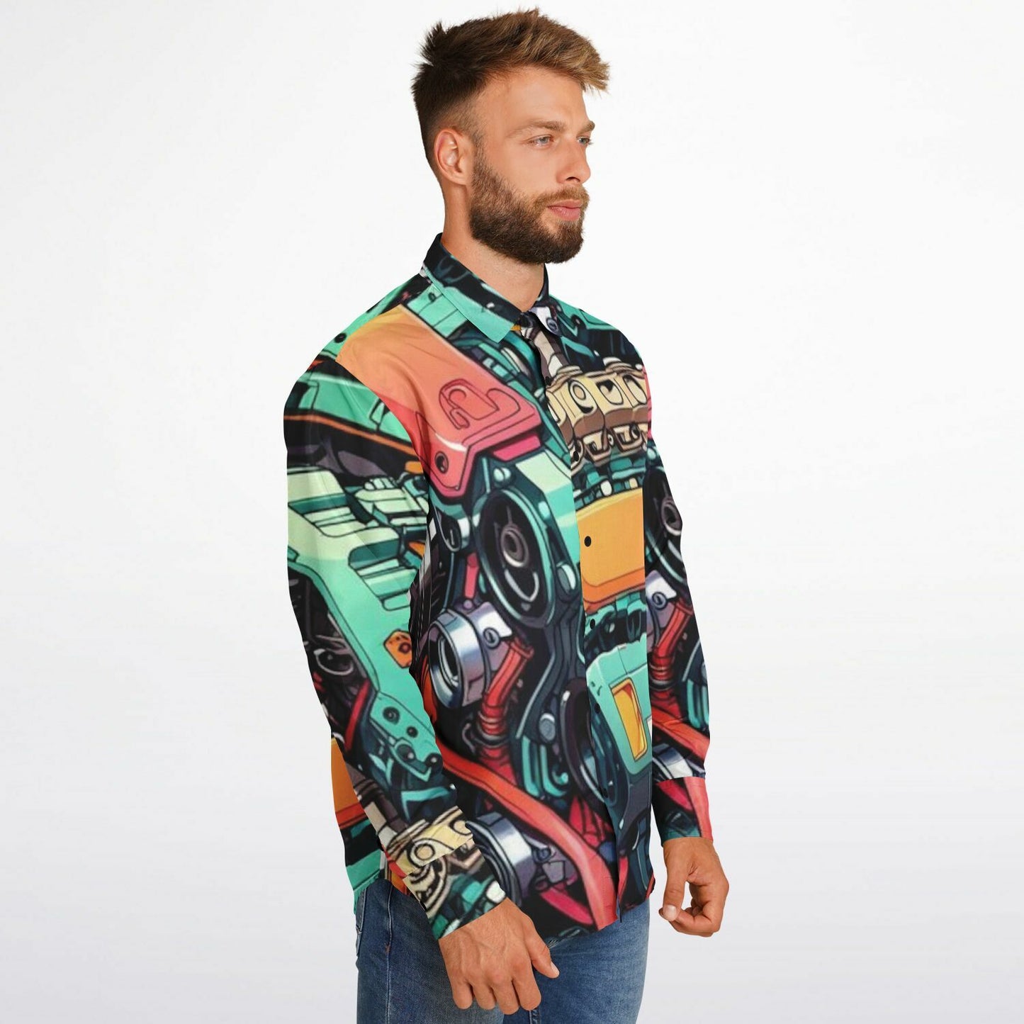 Engine illustration Long Sleeve Button Down Shirt - AOP
