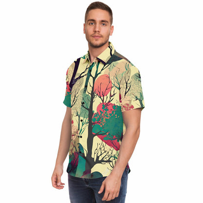 Forest Trees in Autumn Short Sleeve Button Down Shirt - AOP