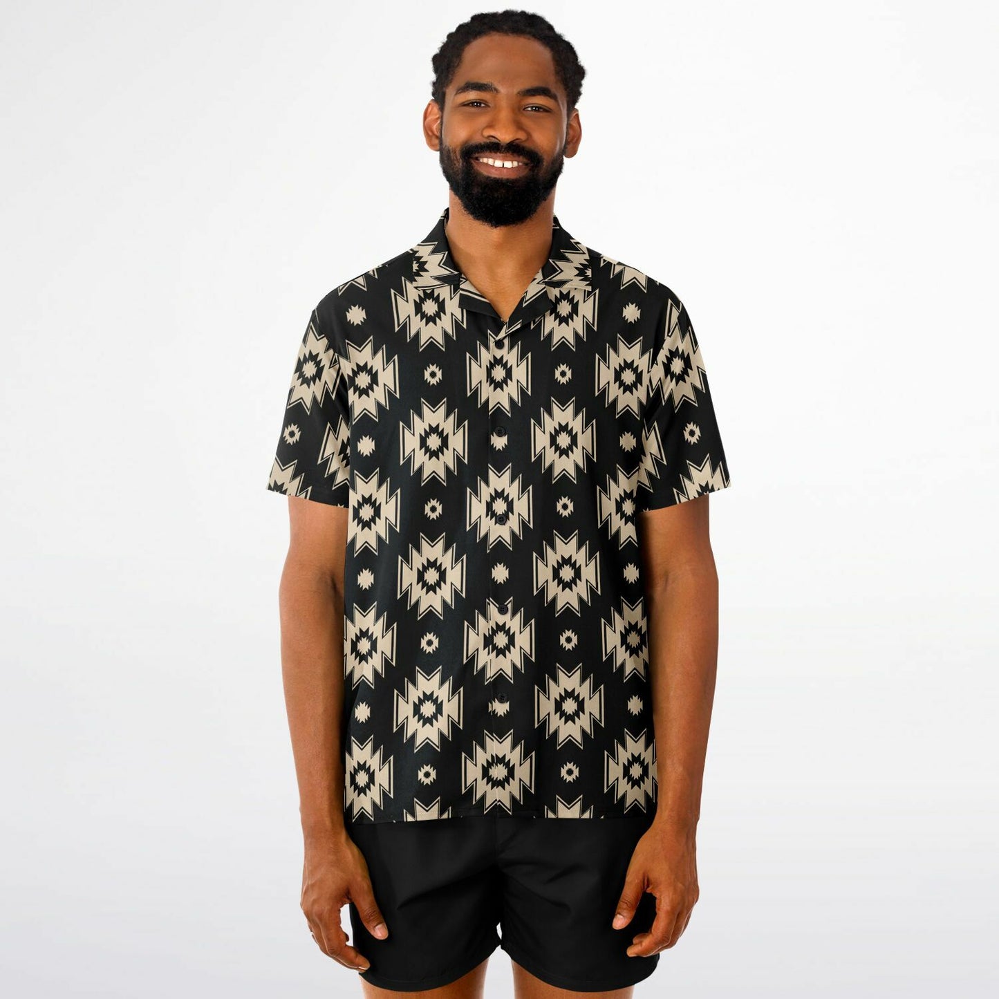 Tribal Pattern Spread Collar Short Sleeve Shirt