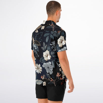 Floral Navy Spread Collar Short Sleeve Shirt