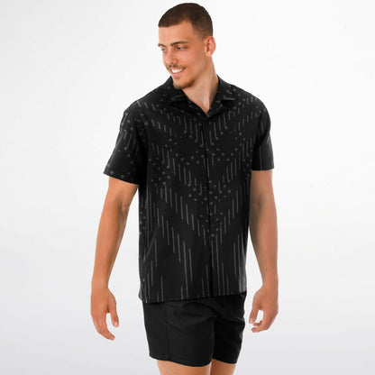 Minimalistic Black Pattern Spread Collar Shirt