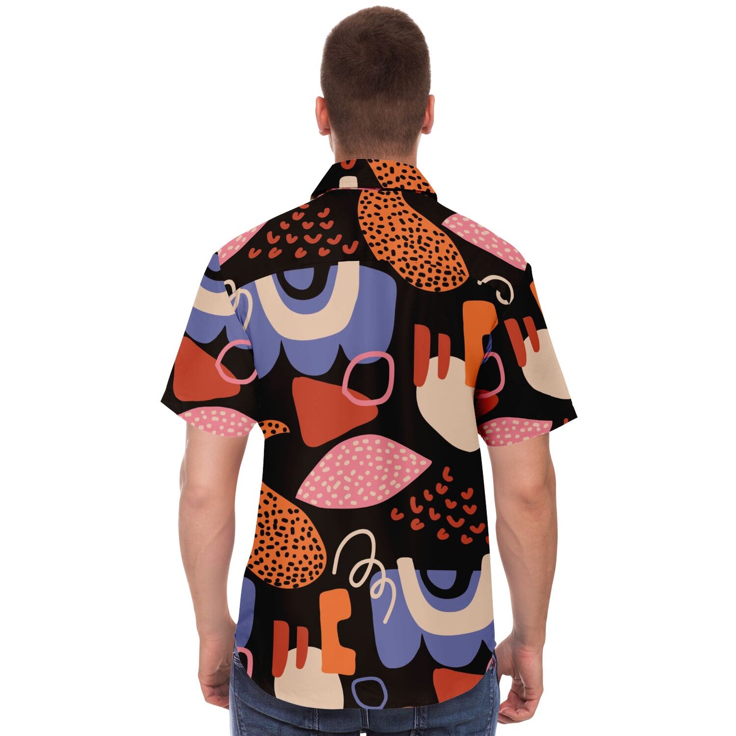 Abstract Flat Artwork Short Sleeve Button Down Shirt - AOP