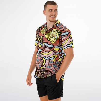 Floral Abstract Spread Collar Short Sleeve Shirt