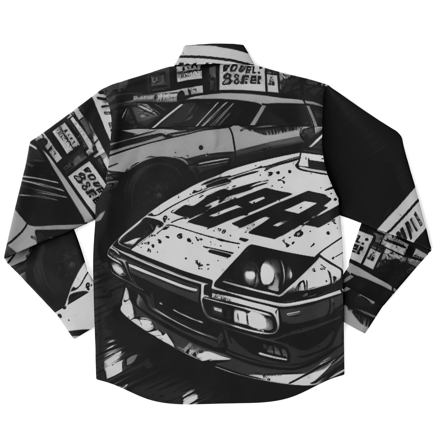Black and White JDM Art Long Sleeve Button Down Shirt - AOP
