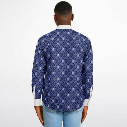 Purple Floral Seamless Pattern Long Sleeve Button Down Shirt - AOP