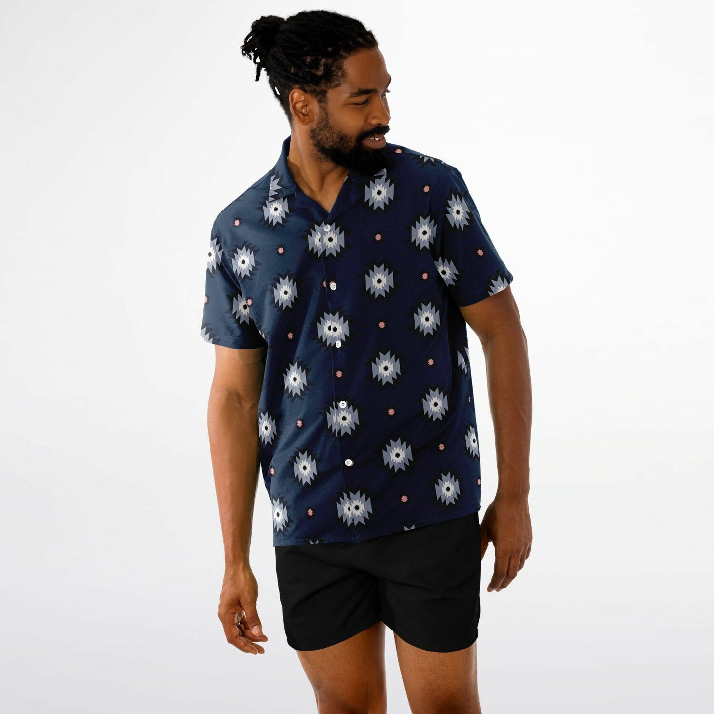Aztec Pattern Spread Collar Short Sleeve Shirt