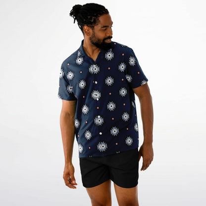 Aztec Pattern Spread Collar Short Sleeve Shirt