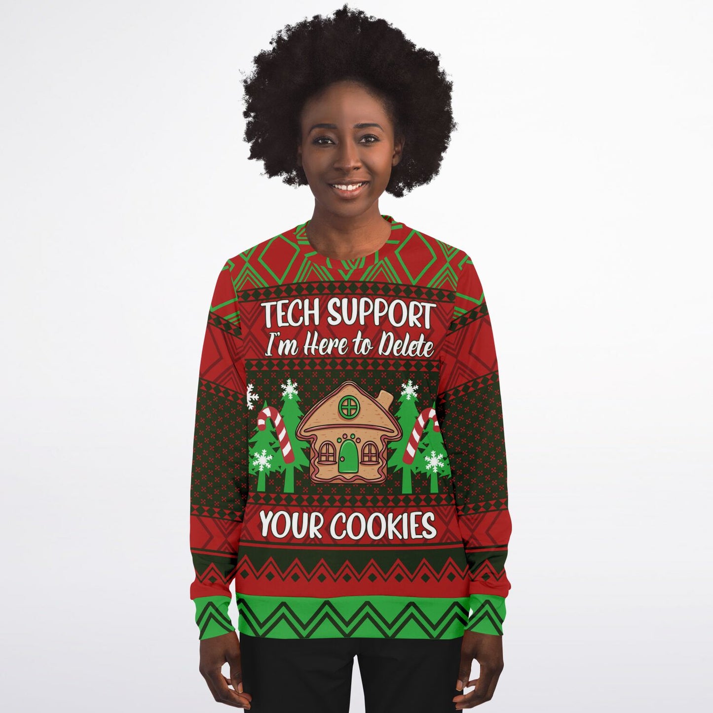 Tech Support Funny Ugly Holiday Printed Sweatshirt