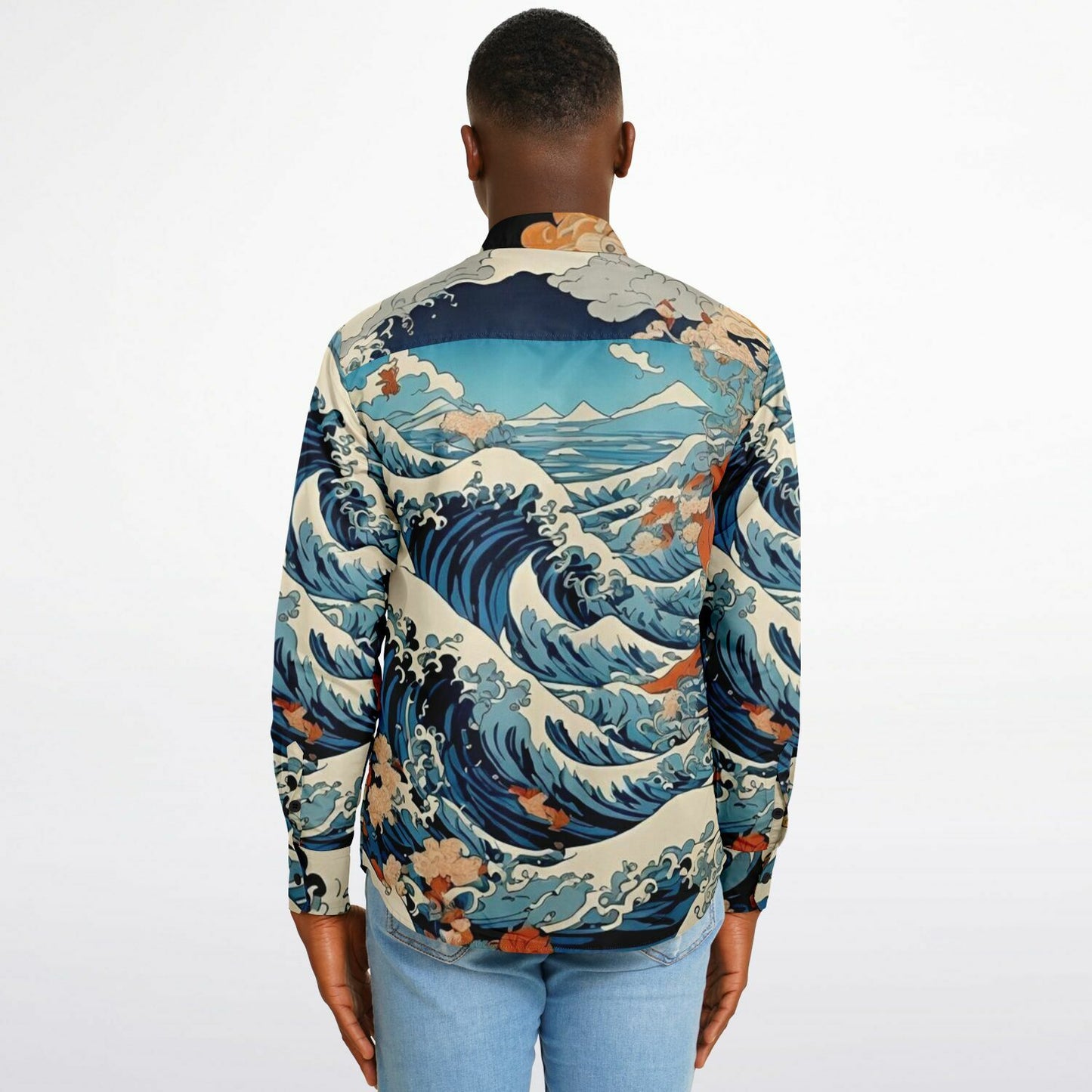 The Great Japanese Wave Artwork Long Sleeve Button Down Shirt - AOP