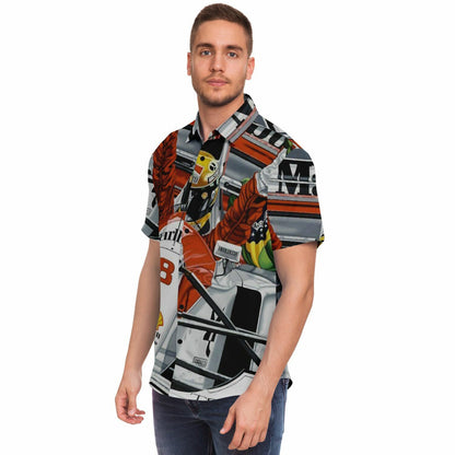 F1 Win Poster Short Sleeve Button Down Shirt - AOP