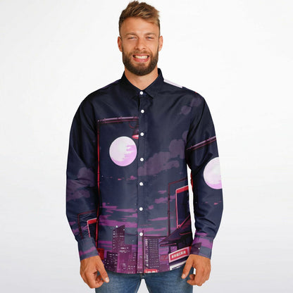 AE86 Illustration Long Sleeve Button Down Shirt - AOP