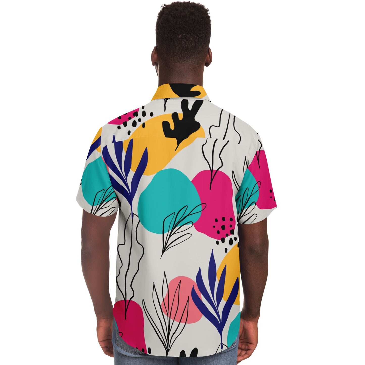 Abstract Floral Colored Pattern Short Sleeve Button Down Shirt - AOP