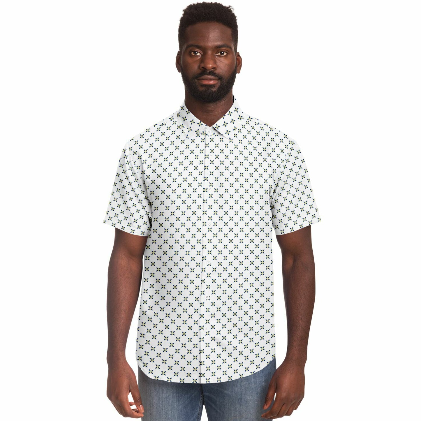 Geometric Pattern Short Sleeve Button Down Shirt - AOP