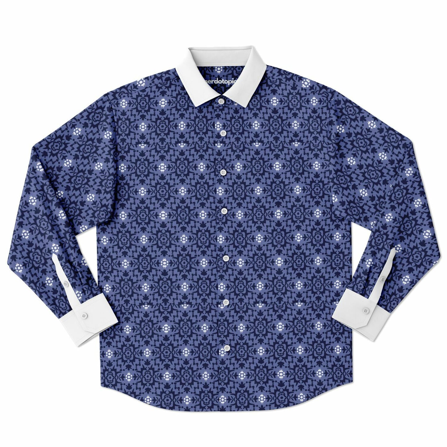 Purple Floral Seamless Pattern Long Sleeve Button Down Shirt - AOP