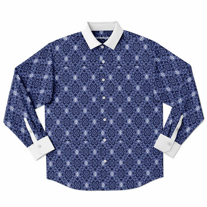Purple Floral Seamless Pattern Long Sleeve Button Down Shirt - AOP