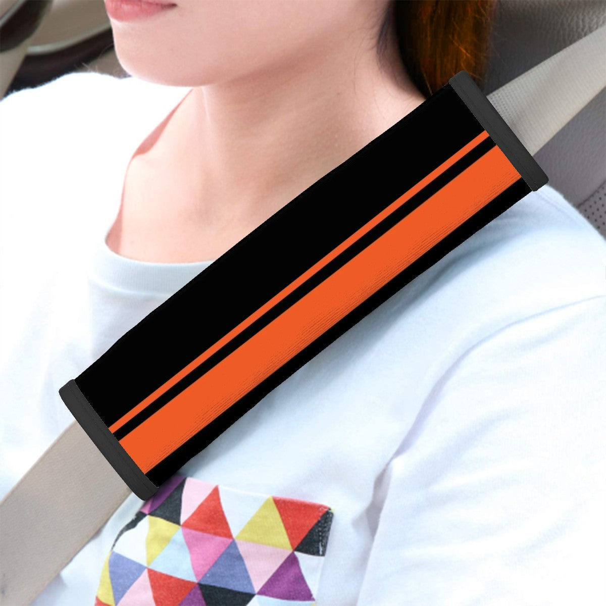 Orange Stripe Seat Belt Cover Pad 2 Pcs