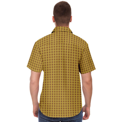 Unique Golden Pattern Short Sleeve Button Down Shirt - AOP