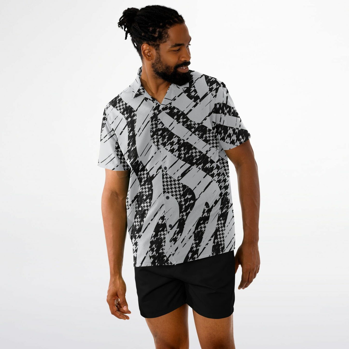 B&W Abstract Spread Collar Short Sleeve Shirt