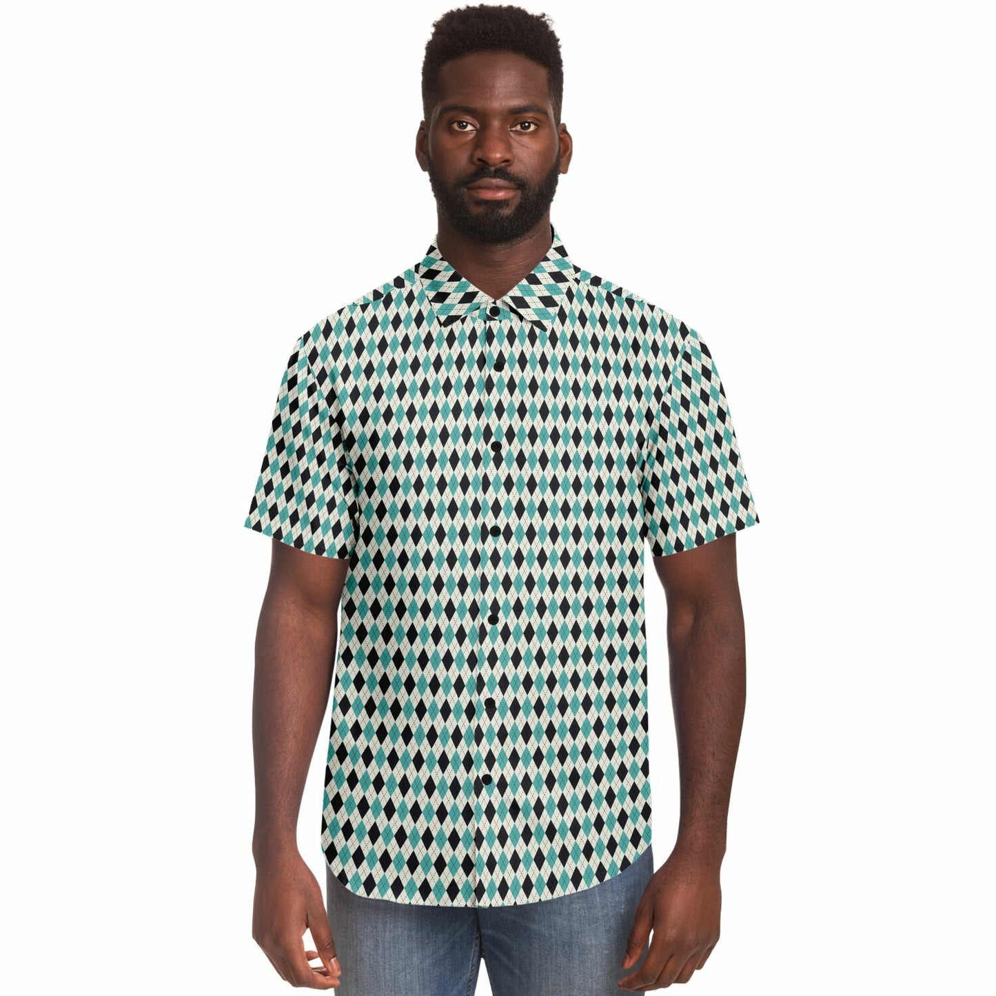 Tile Pattern Short Sleeve Button Down Shirt - AOP