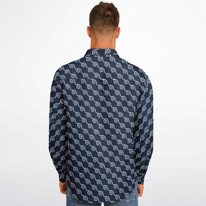 Linen Texture Print Long Sleeve Button Down Shirt - AOP