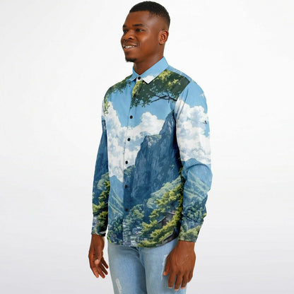 GTR in Japanese Mountain Long Sleeve Button Down Shirt - AOP