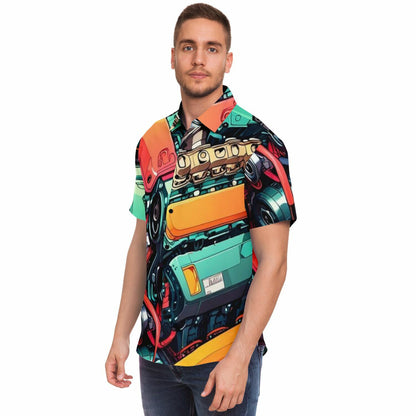 Engine illustration Short Sleeve Button Down Shirt - AOP