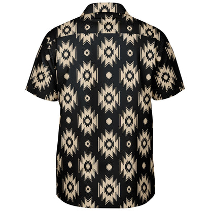 Tribal Pattern Spread Collar Short Sleeve Shirt